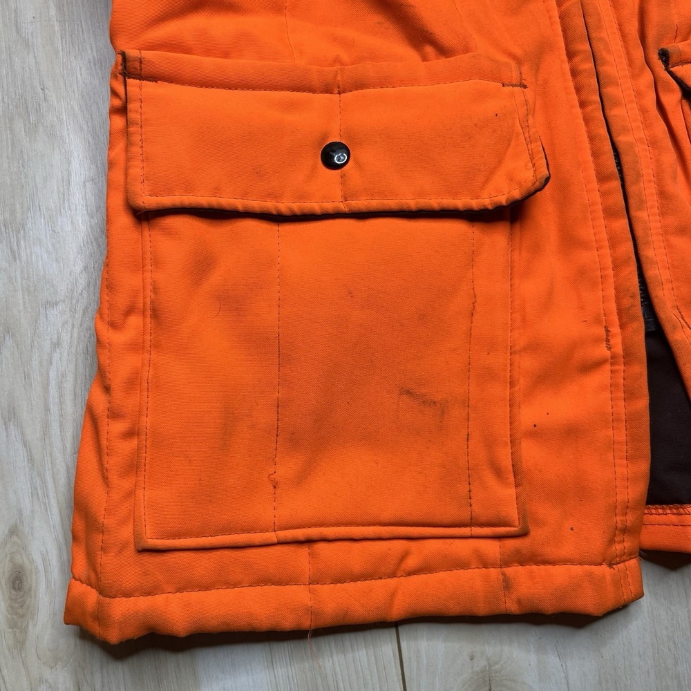 VTG Dickies Hunting Jacket Mens Large Orange Quilted Fur Collar Made In USA - Picture 8 of 13